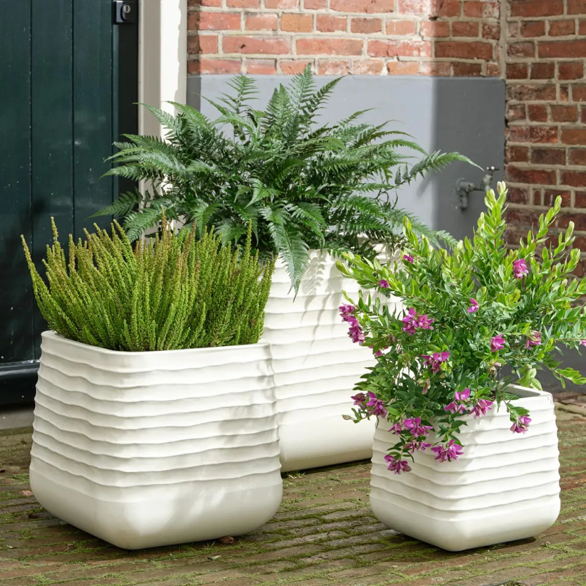 EMINZA Lot de 3 cache-pots d'extérieur carrés (H49-37-27 cm) Jamie Blanc Online
