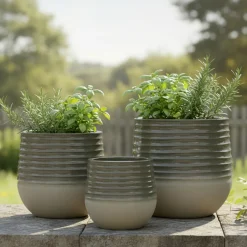 EMINZA Lot de 3 cache-pots d'extérieur ronds (H49-37-27 cm) Jamie Gris Hot
