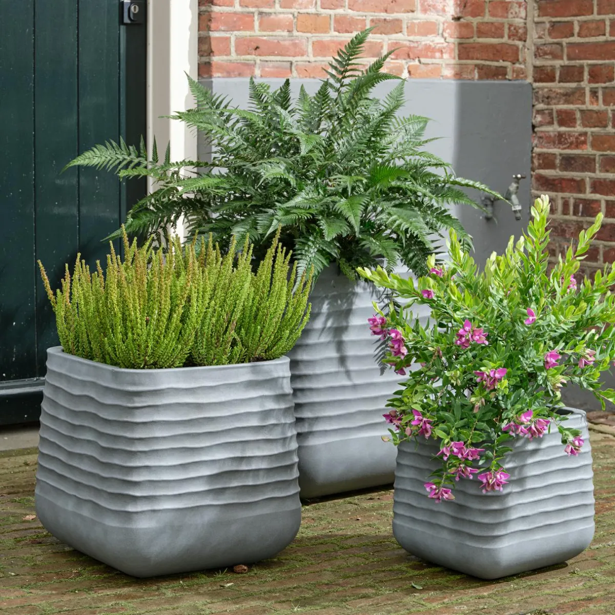 EMINZA Lot de 3 cache-pots d'extérieur carrés (H49-37-27 cm) Jamie Gris effet béton Gris ficelle Sale