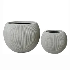 EMINZA Lot de 2 cache-pots d'extérieur ronds (H41-30 cm) Lennox strié Gris clair Best