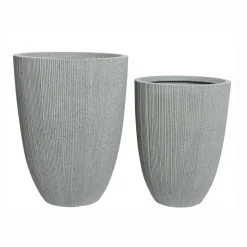 EMINZA Lot de 2 cache-pots d'extérieur (H57-48 cm) Lennox strié Gris clair Clearance