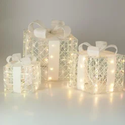 KOOPMAN Lot de 3 cadeaux lumineux à piles 90 LED (H20 cm) Lumière d'hiver Blanc chaud Sale