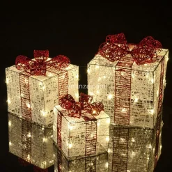 EMINZA Lot de 3 cadeaux lumineux 65 LED (H25 cm) Santa blanc et Blanc chaud Discount