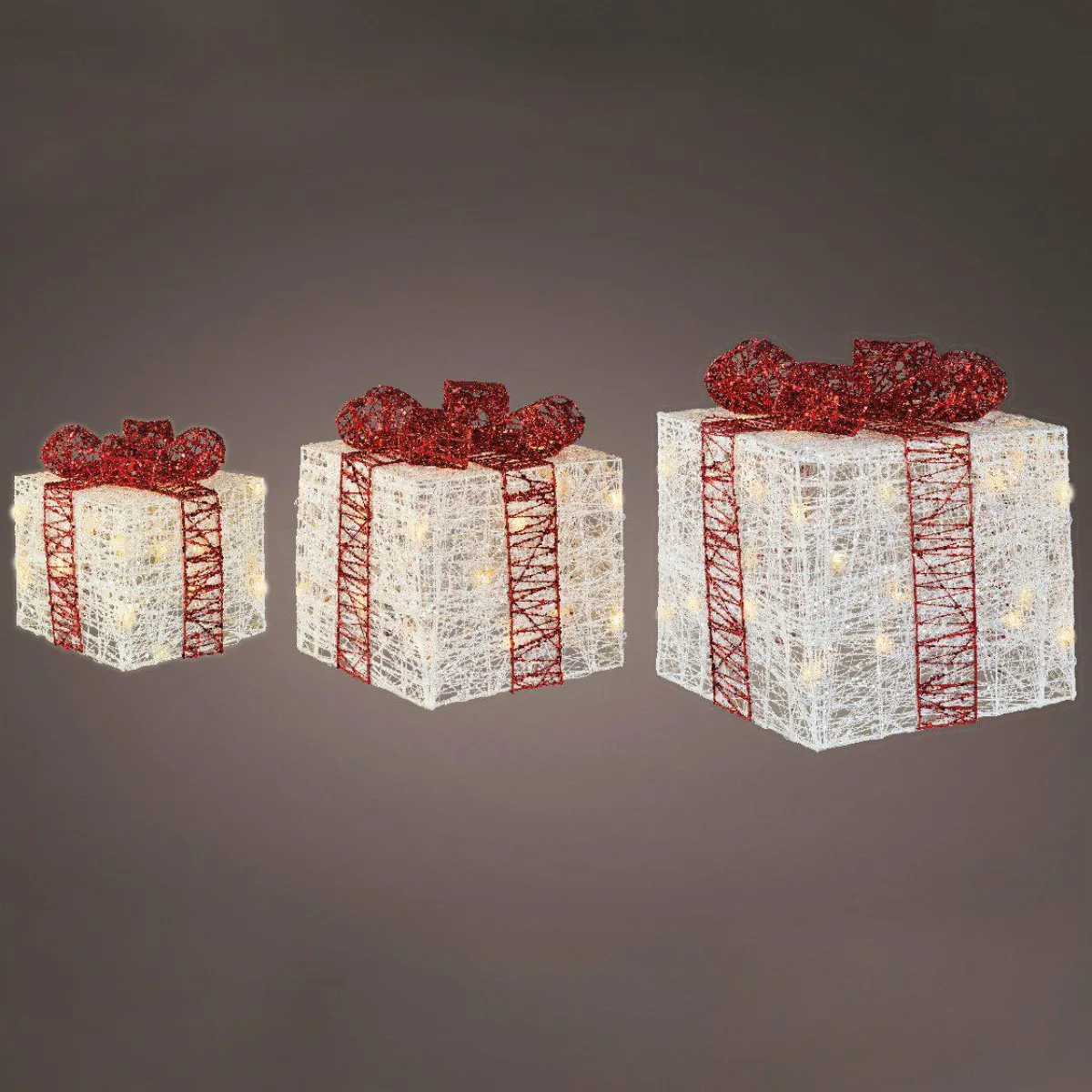 EMINZA Lot de 3 cadeaux lumineux 65 LED (H25 cm) Santa blanc et Blanc chaud Discount