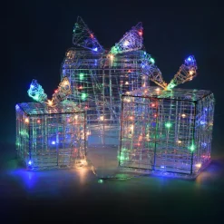 KOOPMAN Lot de 3 cadeaux lumineux 90 LED (H15 cm) Santa Multicolore New
