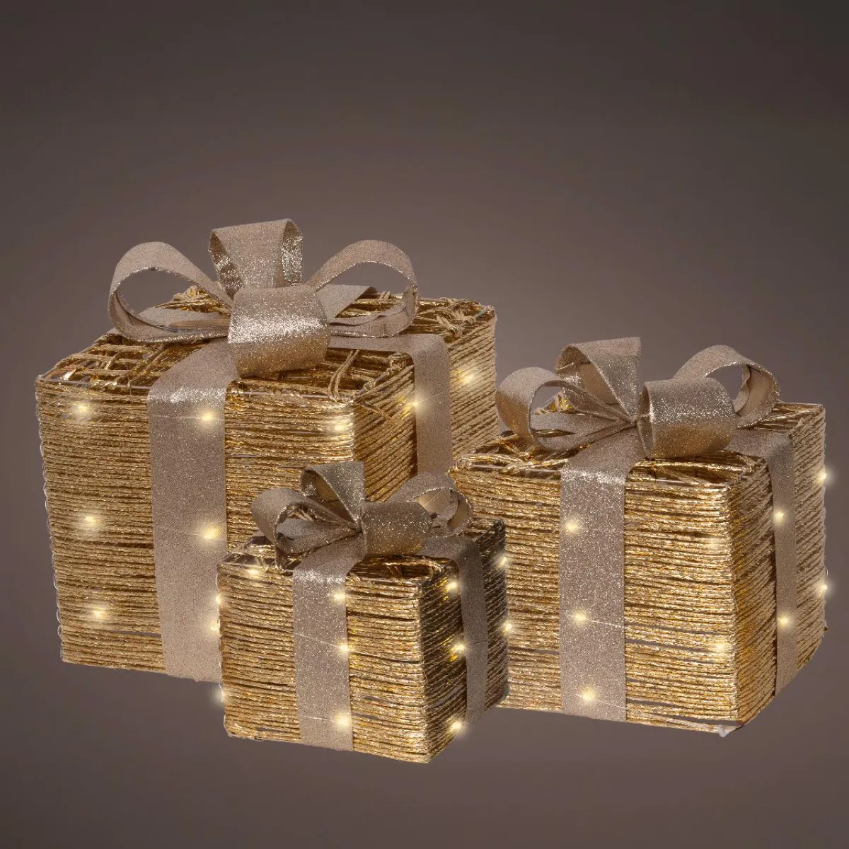 EMINZA Lot de 3 cadeaux lumineux à piles 30 LED (H30 cm) Westfield et Blanc chaud Or