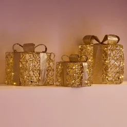 EMINZA Lot de 3 cadeaux lumineux à piles 30 LED (H30 cm) Féerie et Blanc chaud Or Outlet
