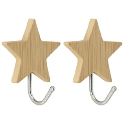 TENDANCE Lot de 2 crochets adhésifs 3M bambou (H6 cm) Etoiles Naturel Clearance