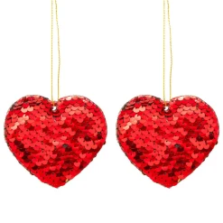 JJA Lot de 2 cœurs à suspendre (H7 cm) Sequins Rouge Discount