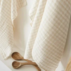 EMINZA Lot de 2 essuie-main gaze de coton (50 x 70 cm) Gaïa vichy Beige Sale