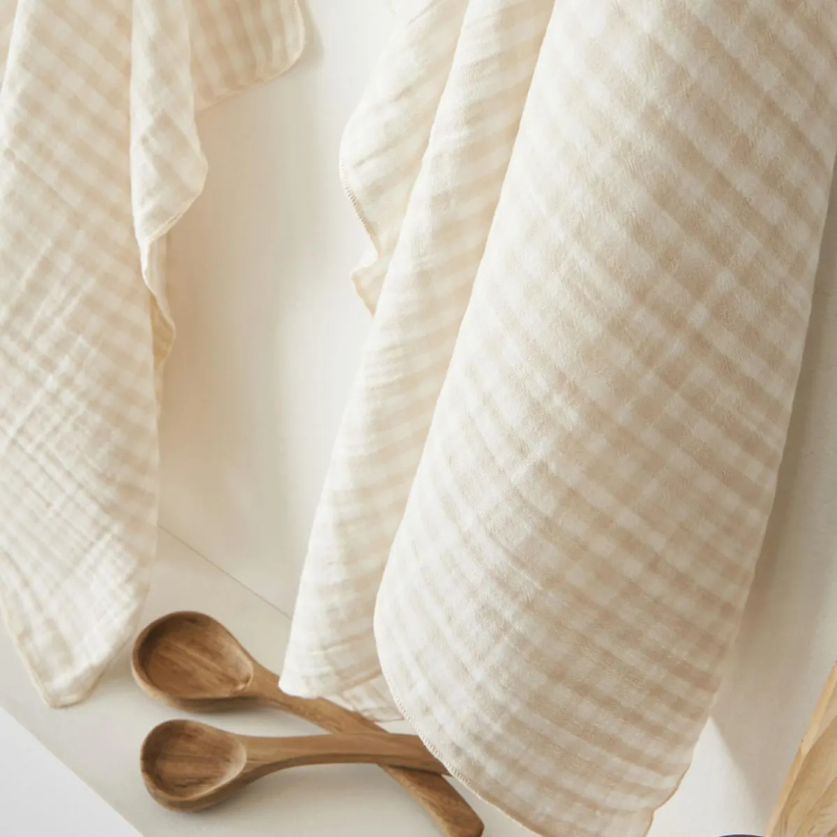 EMINZA Lot de 2 essuie-main gaze de coton (50 x 70 cm) Gaïa vichy Beige Sale