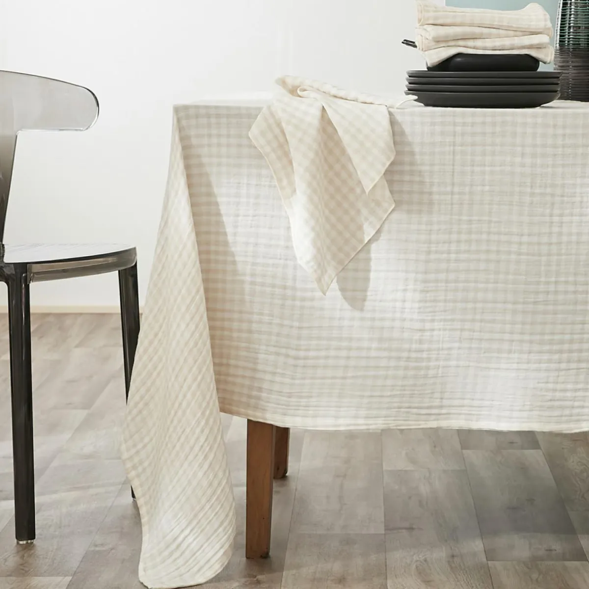 EMINZA Lot de 2 essuie-main gaze de coton (50 x 70 cm) Gaïa vichy Beige Sale