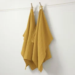 EMINZA Lot de 2 essuie-mains gaze de coton (70 cm) Gaïa Jaune safran Online