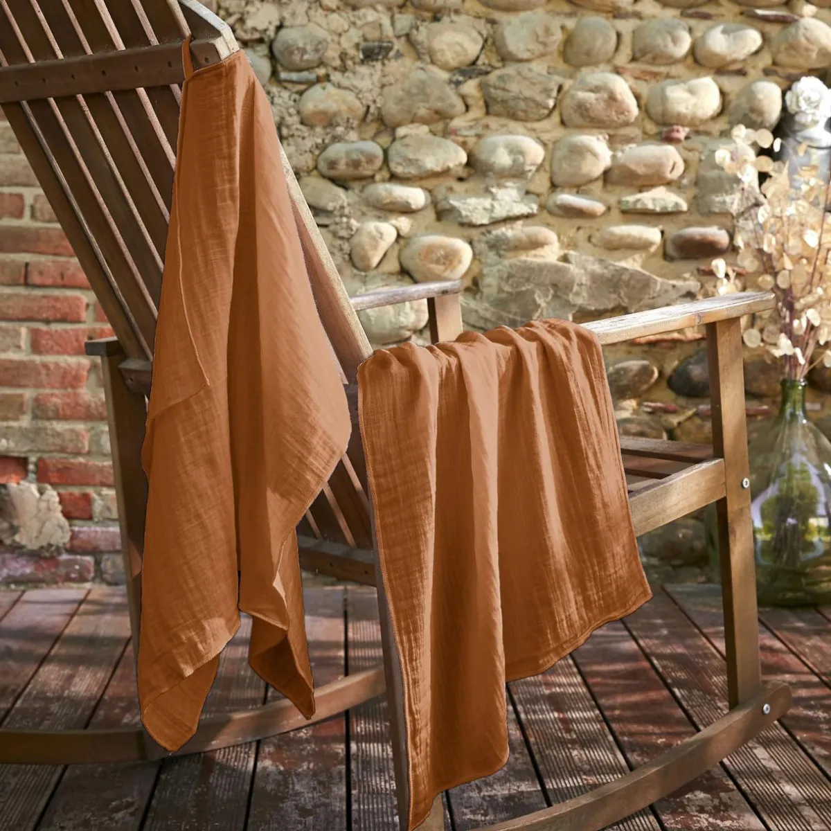 EMINZA Lot de 2 essuie-mains gaze de coton (50 x 70 cm) Gaïa Abricot Clearance