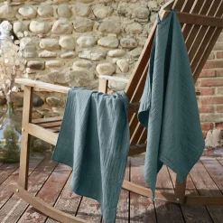 EMINZA Lot de 2 essuie-mains gaze de coton (70 cm) Gaïa Bleu canard Discount
