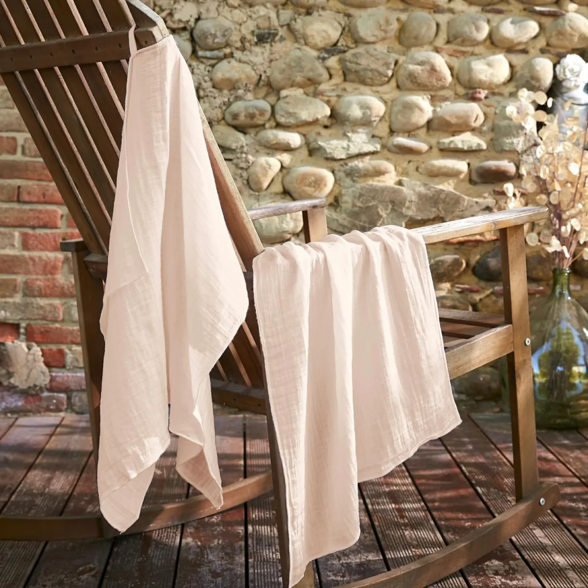 EMINZA Lot de 2 essuie-mains gaze de coton (70 cm) Gaïa Rose poudré Clearance