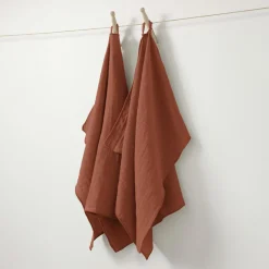 EMINZA Lot de 2 essuie-mains gaze de coton (70 cm) Gaïa Terracotta Sale