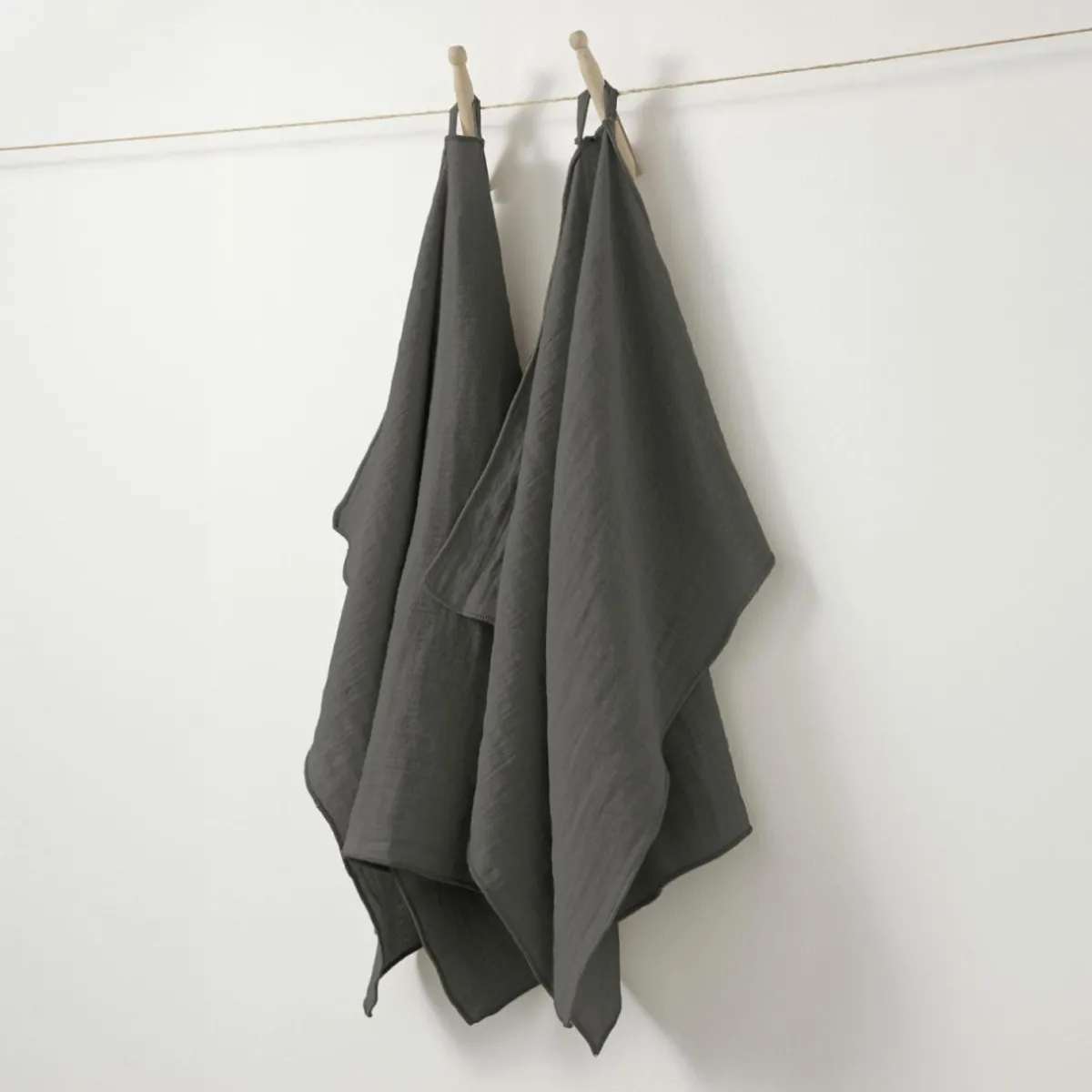 EMINZA Lot de 2 essuie-mains gaze de coton (70 cm) Gaïa Gris granit Gris foncé New