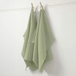 EMINZA Lot de 2 essuie-mains gaze de coton (70 cm) Gaïa Vert tilleul