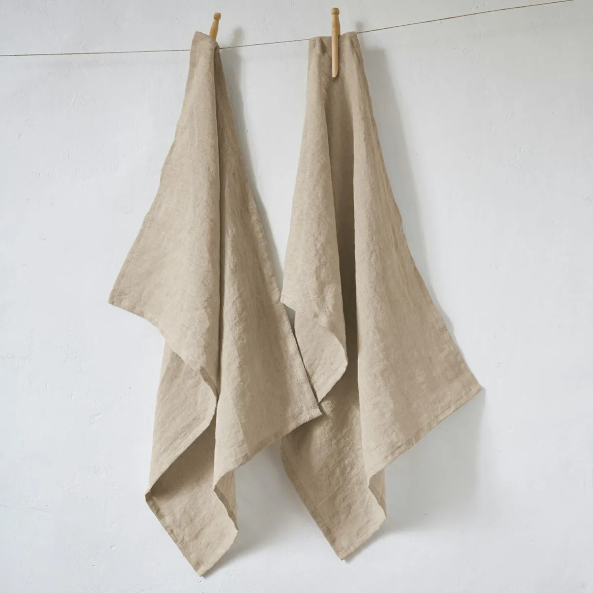 EMINZA Lot de 2 essuie-mains lin lavé (50 x 70 cm) Louise Beige