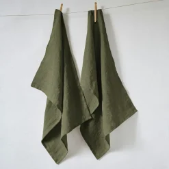 EMINZA Lot de 2 essuie-mains lin lavé (50 x 70 cm) Louise Vert romarin Clearance