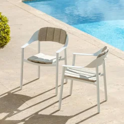 MOBELLIA Lot de 2 fauteuils de jardin aluminium Monte Carlo Blanc Clearance