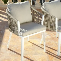 MOBELLIA Lot de 2 fauteuils de jardin en aluminium Amalfi et taupe Blanc Best