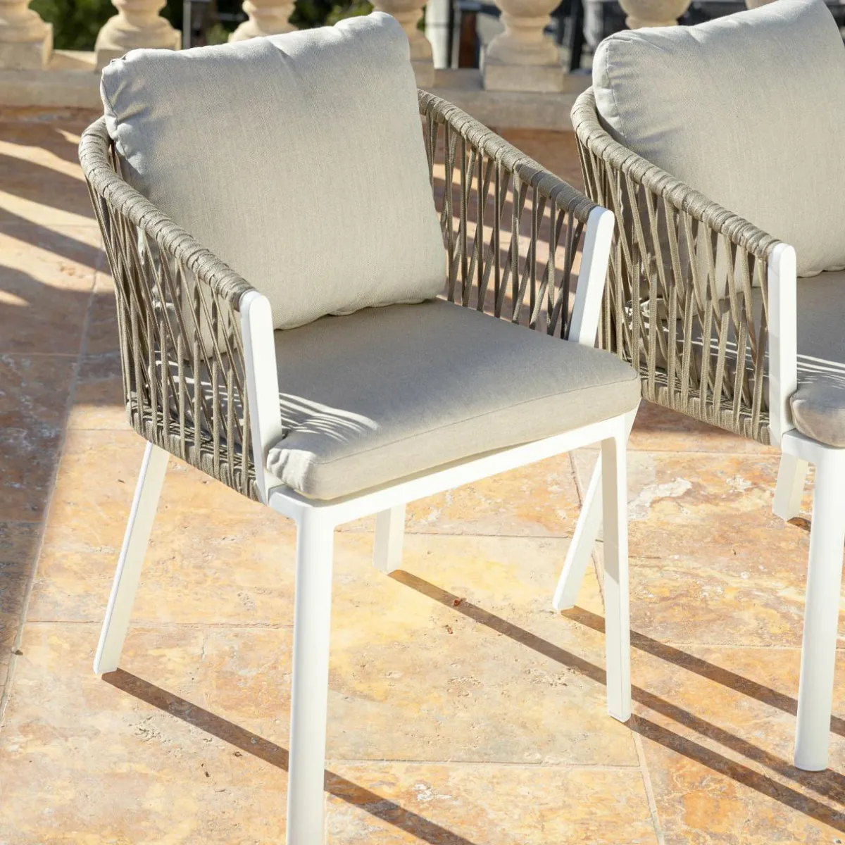 MOBELLIA Lot de 2 fauteuils de jardin en aluminium Amalfi et taupe Blanc Best