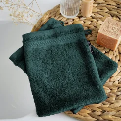 EMINZA Lot de 2 gants de toilette coton bio (15 x 21 cm) Méline Vert émeraude New