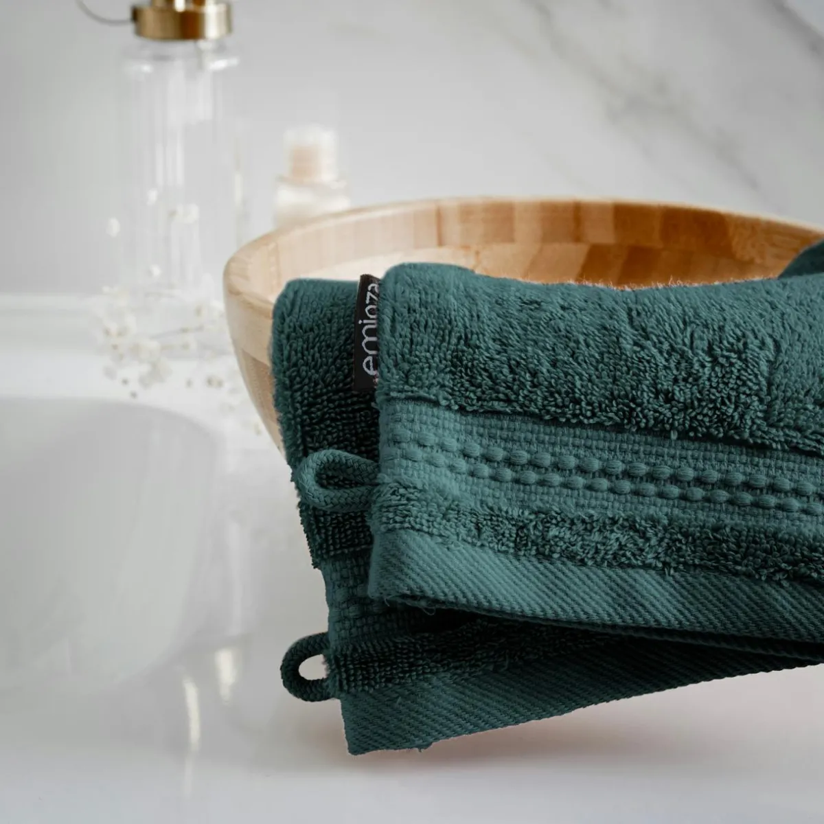 EMINZA Lot de 2 gants de toilette coton bio (15 x 21 cm) Méline Vert émeraude New