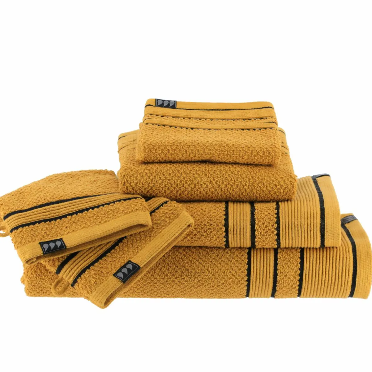 TENDANCE Lot de 2 gants de toilette coton (15 x 21 cm) Black Line Joia / noir Jaune ocre Clearance
