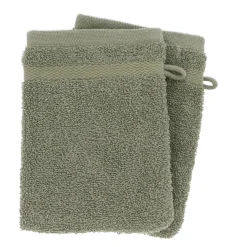 TENDANCE Lot de 2 gants de toilette coton (15 x 21 cm) Timeless Vert kaki
