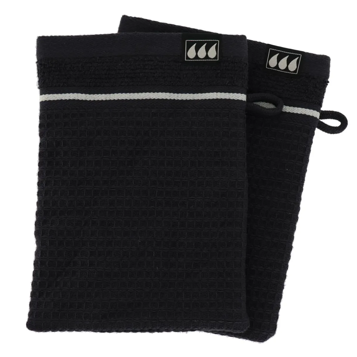 TENDANCE Lot de 2 gants de toilette coton nid d'abeille (15 x 21 cm) Japandi Noir Hot