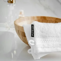 EMINZA Lot de 2 gants de toilette coton bio (15 x 21 cm) Méline chantilly Blanc Outlet