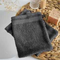 EMINZA Lot de 2 gants de toilette coton bio (15 x 21 cm) Méline Gris orage Gris foncé Outlet