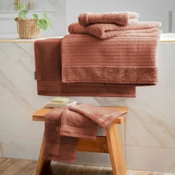 EMINZA Lot de 2 gants de toilette coton bio (15 x 21 cm) Méline Terracotta New