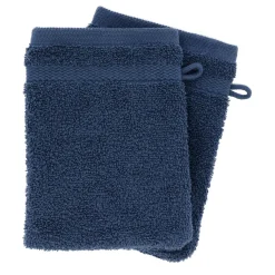 TENDANCE Lot de 2 gants de toilette coton (15 x 21 cm) Timeless Bleu marine