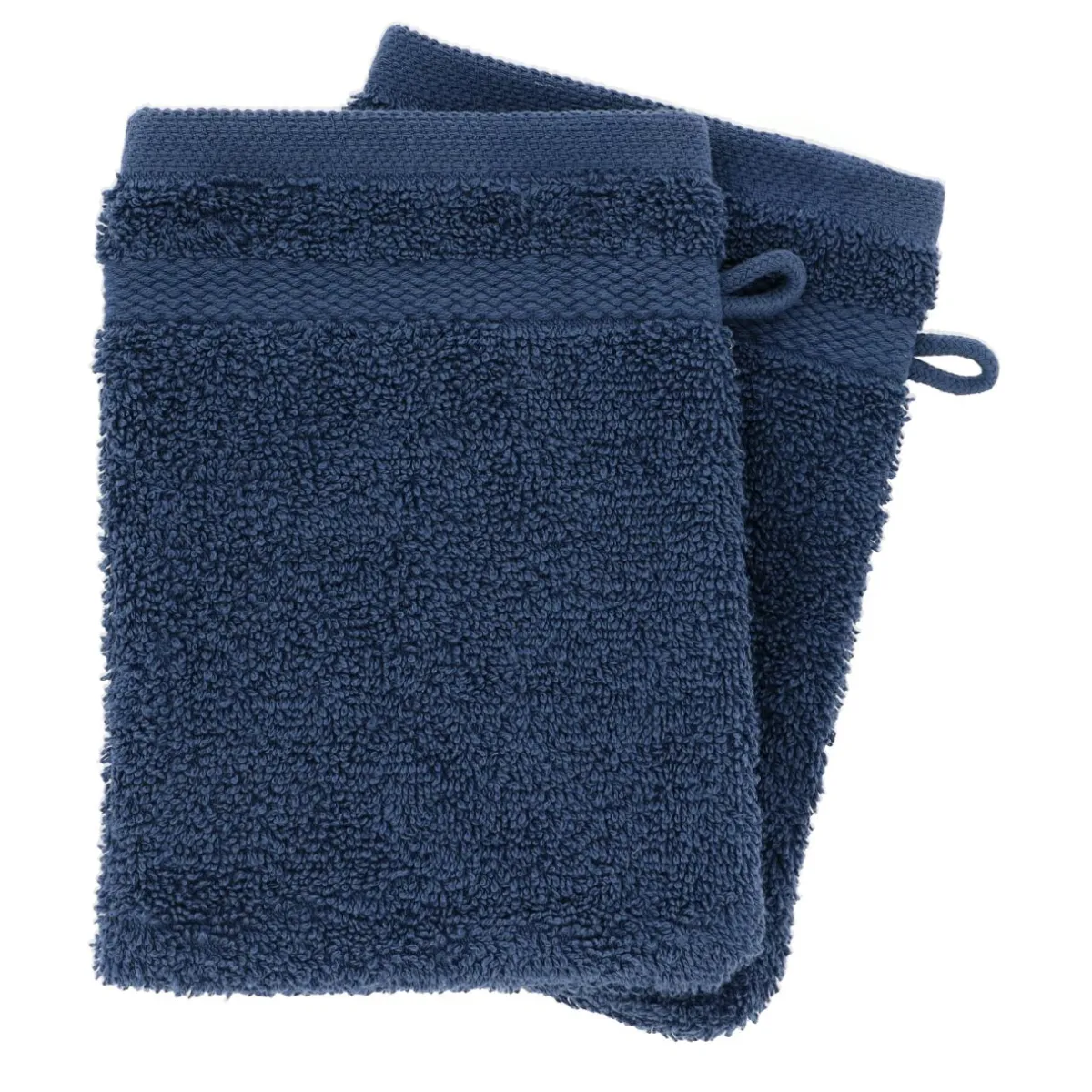 TENDANCE Lot de 2 gants de toilette coton (15 x 21 cm) Timeless Bleu marine