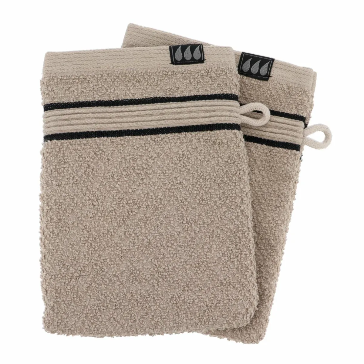 TENDANCE Lot de 2 gants de toilette coton (15 x 21 cm) Black Line Joia / noir Gris ficelle New