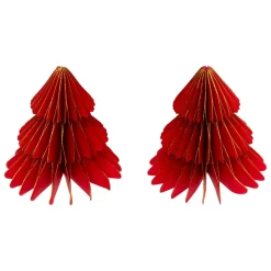 JJA Lot de 2 minis Sapins décoratifs (H6 cm) papier magnétique Rouge Hot