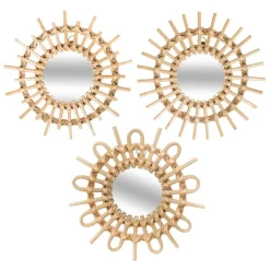 ATMOSPHERA Lot de 3 miroirs (D28 cm) Soleil Rotin Naturel New