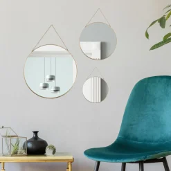 ATMOSPHERA Lot de 3 miroirs en métal (D29 cm) Ovalia Or