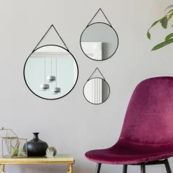 ATMOSPHERA Lot de 3 miroirs en métal (D29 cm) Ovalia Noir