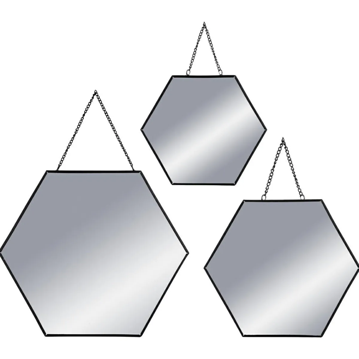 ATMOSPHERA Lot de 3 miroirs en métal (H26 cm) Hexagonal Noir Online