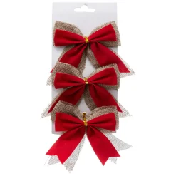 Feeric Lights & Christmas Lot de 3 nœuds (H12 cm) Jute Rouge New