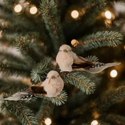 KAEMINGK Lot de 2 Oiseaux sur pince (L12 cm) Plume nature et crème Marron Discount