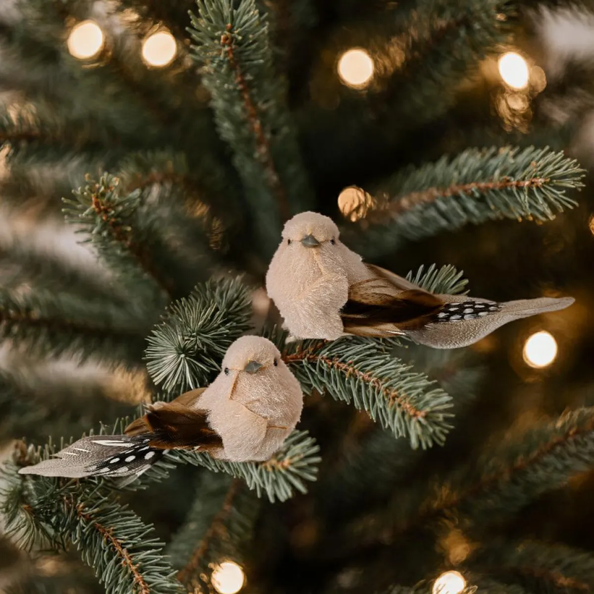 KAEMINGK Lot de 2 Oiseaux sur pince (L12 cm) Plume nature et crème Marron Discount