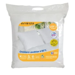 EMINZA Lot de 2 oreillers carrés moelleux (60 x 60 cm) Lavables à 95 ° Blanc Discount