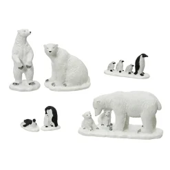 KAEMINGK Lot de 3 ours polaires et 3 pingouins pour village de Noël Discount