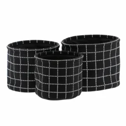 TENDANCE Lot de 3 paniers de rangement (H17 cm) Carreaux Noir Discount